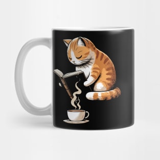 Thoughtful Cat Reading with Cup of Coffee Cat Lovers graphic Mug